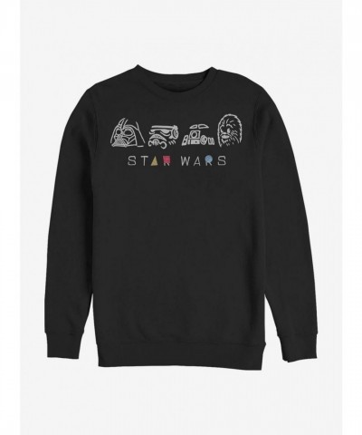 Star Wars Inspired Geometry Character Men's Black Crew Sweatshirt
