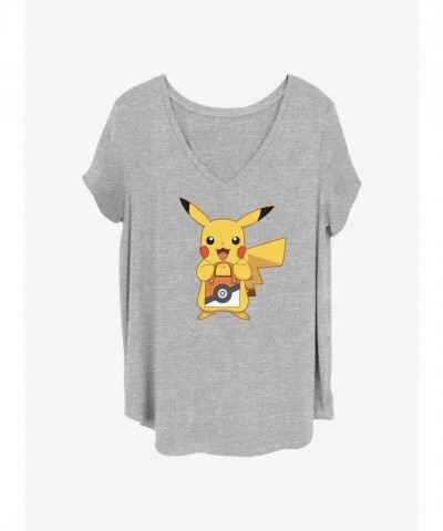Pokemon Pikachu Treat Plus Size Grey T-Shirt for Girls