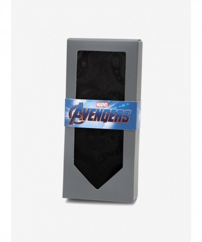 Marvel Avengers Emblems Paisley Print Black Silk Tie