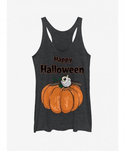 Happy Halloween Porg Women's Racerback Tank Top - BLACK