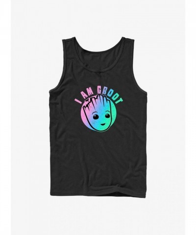 Marvel Rainbow Groot Men's Cotton Tank Top - Black