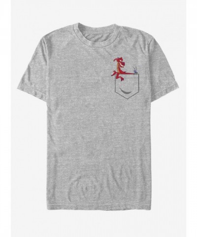 Disney Mulan Mushu Cricket Unisex Pocket T-Shirt - Grey