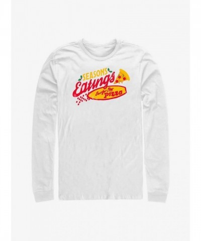 Stranger Things Surfing Boy Pizza Long Sleeve T-Shirt - Men's White