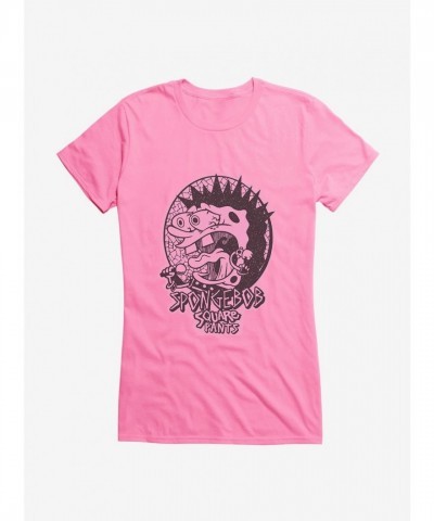 SpongeBob SquarePants Punk Style Girls T-Shirt - Junior Pink Size