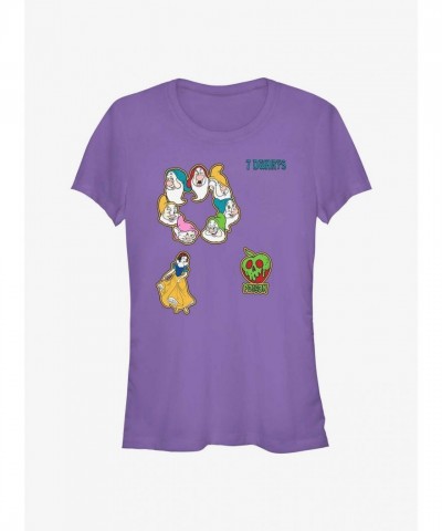 Disney Snow White Sticker Adorned Girls T-Shirt - Purple