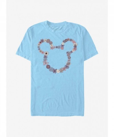 Disney Mickey Mouse Flower Design Men's Lightweight Cotton T-Shirt - Blue