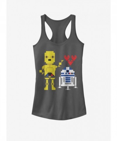 R2D2 C3PO Star Wars Love Graphic Tank Top for Girls - Black