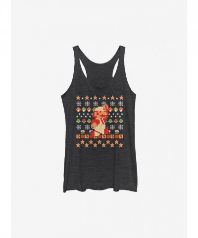 Super Mario Holiday Pixels Tank Top for Girls - Black