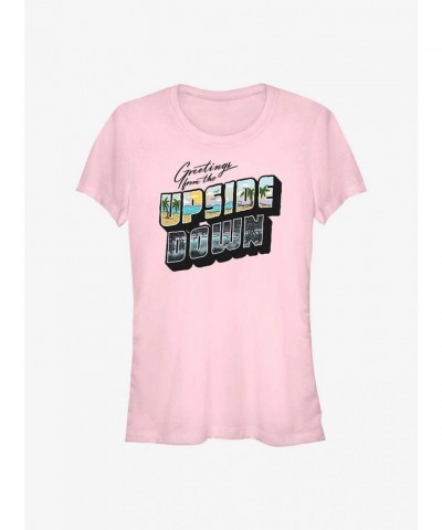 Stranger Things Pink Upside Down Postcard Tee for Girls