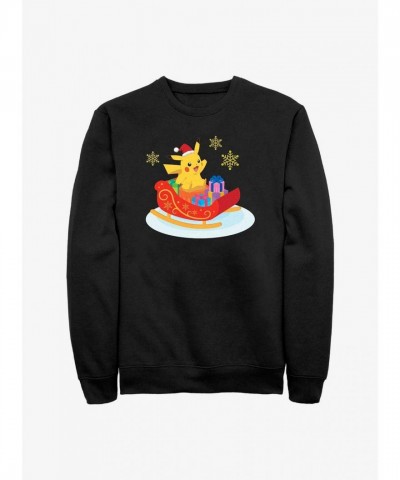 Pokemon Pikachu Sleigh Ride Unisex Sweatshirt - Black
