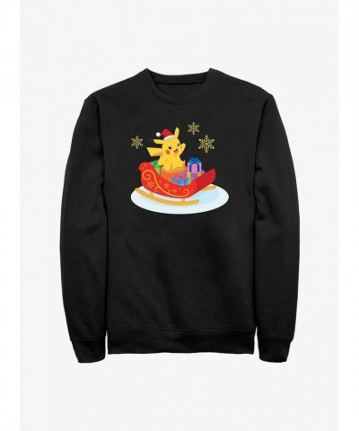 Pokemon Pikachu Sleigh Ride Unisex Sweatshirt - Black