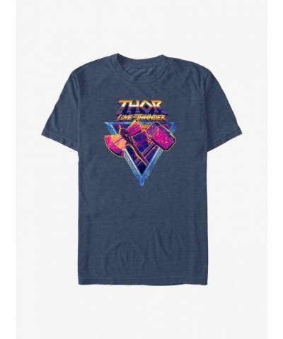 Marvel Thor Lightning T-Shirt - Blue Mjolnir and Stormbreaker