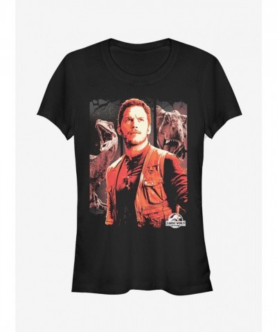 Jurassic Park Dino Man Trifecta Girls Cotton T-Shirt - Black