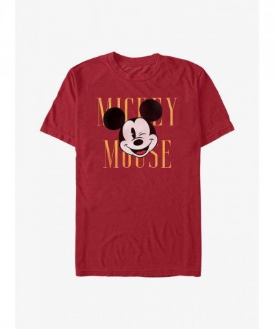 Disney Men's Lightweight Wink Mickey Mouse Face T-Shirt - Red