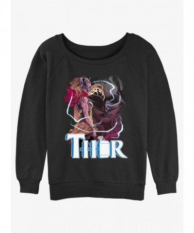 Marvel Mighty Thor Girls Slouchy Sweatshirt - Black Cotton Blend
