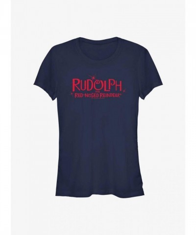 Rudolph Red-Nosed Reindeer Girls Junior T-Shirt - Blue Cotton Logo