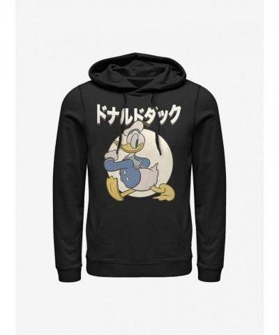 Disney Donald Duck Hoodie with Japanese Text - Men's Black
