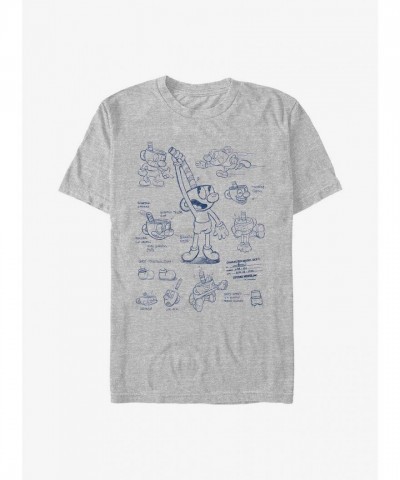 Cuphead Mugman Sketch T-Shirt - Grey Men's Lightweight Cotton Blend