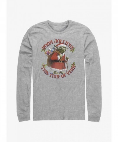 Yoda Jolliest Long Sleeve Tee - Men's Grey Comfort Cotton