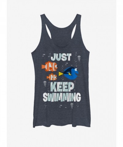 Disney Pixar Finding Dory Just Keep Swimming Girl's Blue Racerback Tank Top