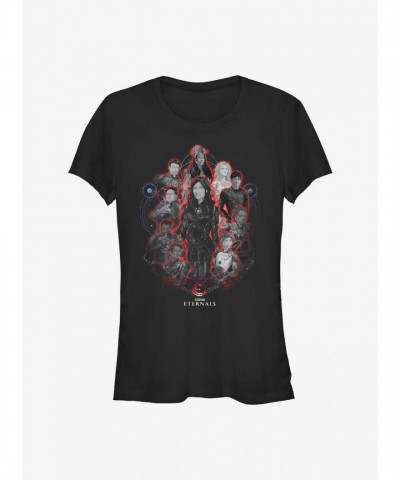 Marvel Eternals Girls T-Shirt - Black Painted Group Design