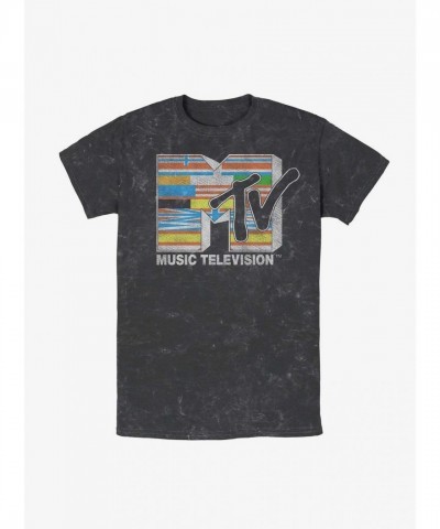 MTV Logo Multi Colored Mineral Wash T-Shirt for Men
