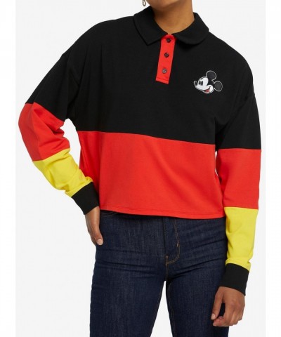 Disney Mickey Mouse Embroidered Crop Long-Sleeve Polo for Girls