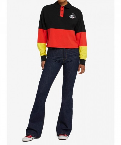 Disney Mickey Mouse Embroidered Crop Long-Sleeve Polo for Girls