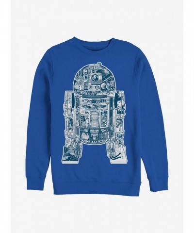 Star Wars Comfortable R2-D2 Emblem Crewneck Sweatshirt - Blue Men's