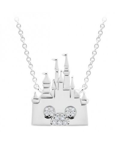 CRISLU Women's Fantasyland Castle Mickey Mouse Necklace in Platinum or Rose Gold
