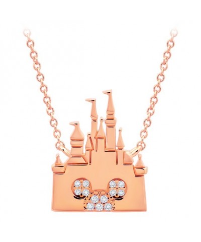 CRISLU Women's Fantasyland Castle Mickey Mouse Necklace in Platinum or Rose Gold