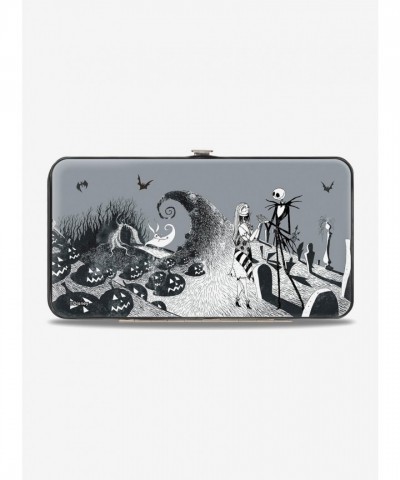 The Nightmare Before Christmas Jack & Sally Grayscale Hinge Wallet - 2 Billfolds, 4 Card Slots