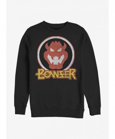 Super Mario Bowser Unisex Cotton Blend Crewneck - Black