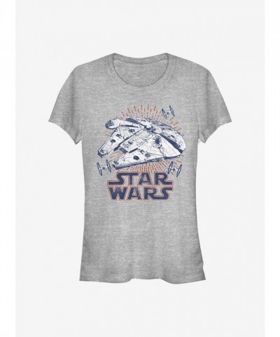 Star Wars Grey Girls T-Shirt with Falcon Rays Design