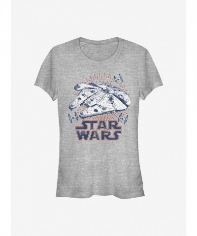 Star Wars Grey Girls T-Shirt with Falcon Rays Design