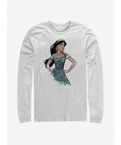 Disney Aladdin 2019 Jasmine Artwork Long Sleeve Shirt - White Men's