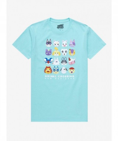 Animal Crossing Teal Grid T-Shirt for Girls Featuring Popular Villagers