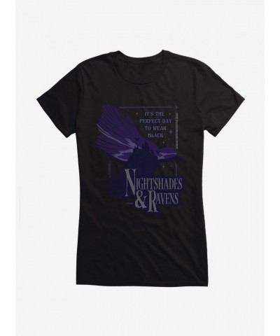 Wednesday Nightshades Ravens Graphic Tee for Girls - Junior Sizes Black