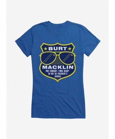 Parks and Rec Burt Macklin Badge Junior Girls T-Shirt - Blue