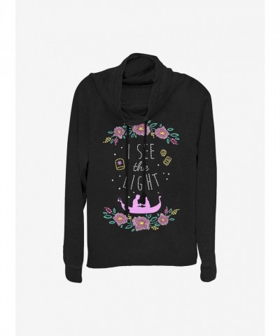 Disney Tangled Black Cowl Neck Top for Girls - Lightweight Sweatshirt