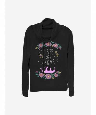 Disney Tangled Black Cowl Neck Top for Girls - Lightweight Sweatshirt