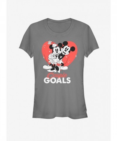 Disney Couple Goals Mickey & Minnie Mouse Grey T-Shirt for Girls