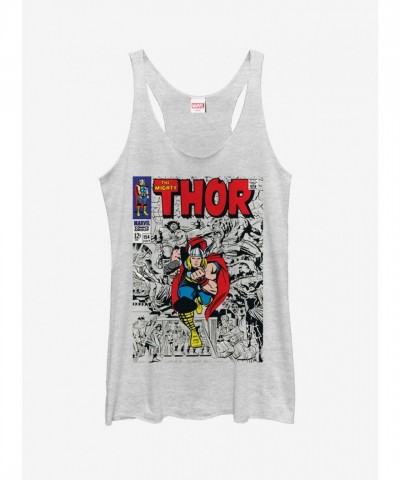 Marvel Mighty Thor Graphic Print Racerback Tank for Girls - Heather White