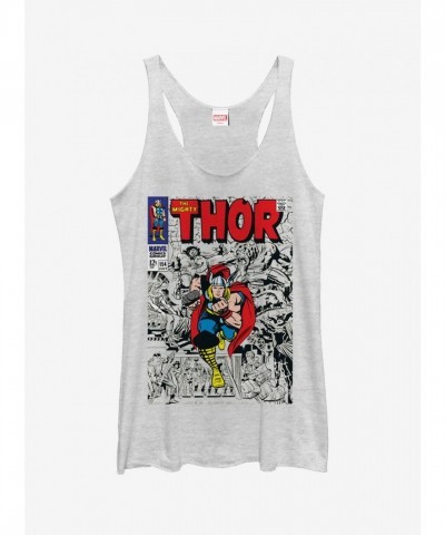 Marvel Mighty Thor Graphic Print Racerback Tank for Girls - Heather White