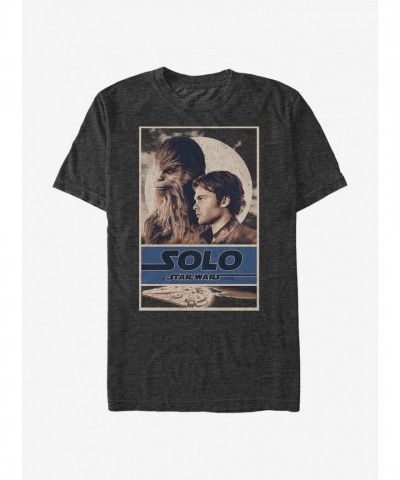 Star Wars Men's Black Vintage Han Solo and Chewbacca Tee