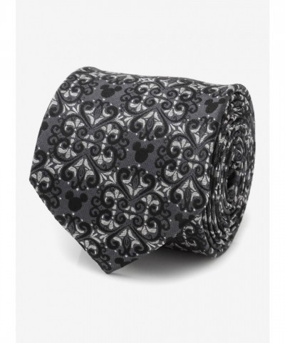 Luxurious Slate Gray Disney Mickey Mouse Damask Silk Tie for Men