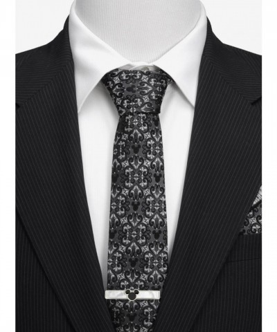 Luxurious Slate Gray Disney Mickey Mouse Damask Silk Tie for Men