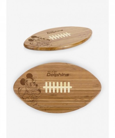 Disney Mickey Mouse NFL Miami Dolphins Bamboo Football Shaped Cheese Board