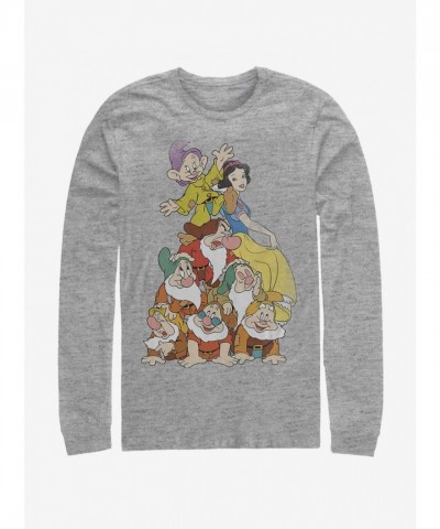 Disney Grey Long-Sleeve T-Shirt Featuring Snow White and Dwarf Characters