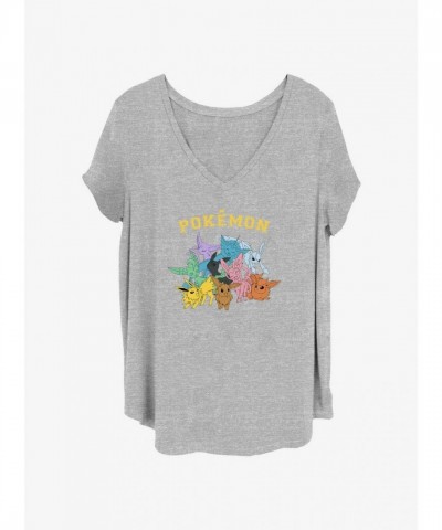 Eeveelutions Pokemon T-Shirt for Girls - Plus Size Grey
